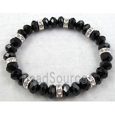 Chinese Crystal Glass Bracelet, rhinestone, stretchy, black