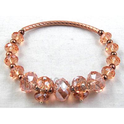 Chinese Crystal Glass Bracelet, stretchy, rose-pink