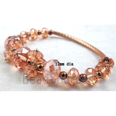 Chinese Crystal Glass Bracelet, stretchy, rose-pink