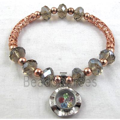 Chinese Crystal Glass Bracelet, stretchy, smoky