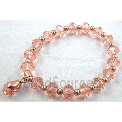 Chinese Crystal Glass Bracelet, stretchy, rose-pink