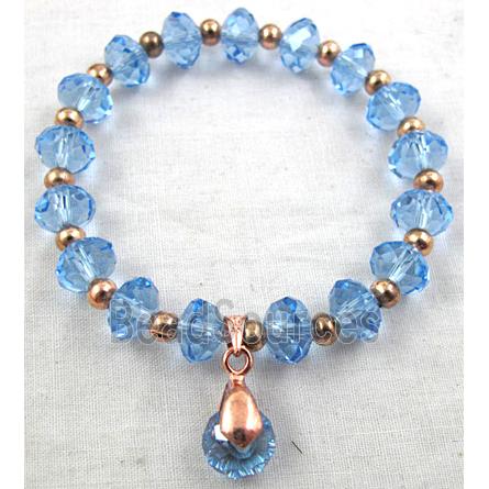 Chinese Crystal Glass Bracelet, stretchy, blue