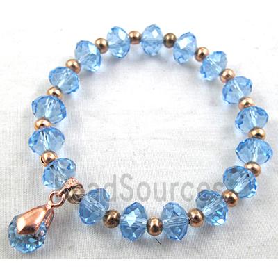 Chinese Crystal Glass Bracelet, stretchy, blue