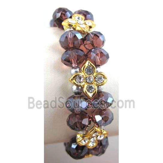 Chinese Crystal Glass Bracelet, rhinestone, stretchy, purple