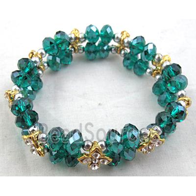 Chinese Crystal Glass Bracelet, rhinestone, stretchy, peacock-blue