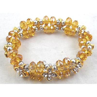 Chinese Crystal Glass Bracelet, rhinestone, stretchy, yellow