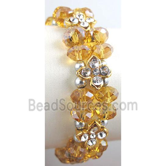 Chinese Crystal Glass Bracelet, rhinestone, stretchy, yellow