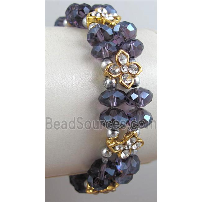 Chinese Crystal Glass Bracelet, rhinestone, stretchy, purple