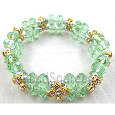 Chinese Crystal Glass Bracelet, rhinestone, stretchy, lt.green