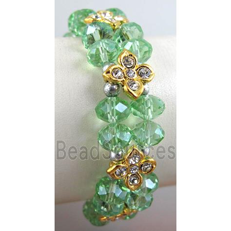 Chinese Crystal Glass Bracelet, rhinestone, stretchy, lt.green