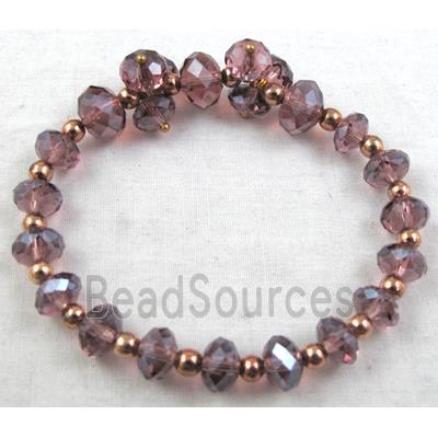 Chinese Crystal Glass Bracelet, stretchy, purple