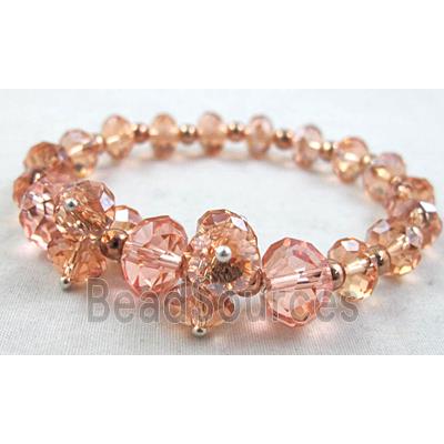 Chinese Crystal Glass Bracelet, stretchy, rose-pink