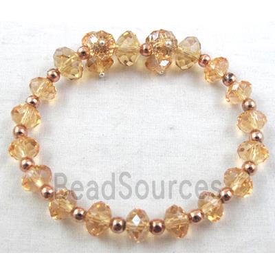 Chinese Crystal Glass Bracelet, stretchy, champagne