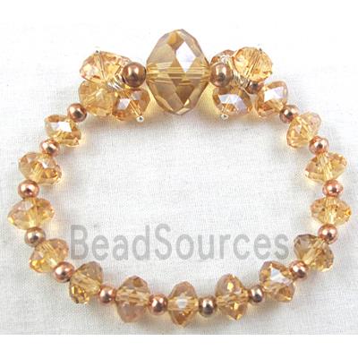 Chinese Crystal Glass Bracelet, stretchy, champagne