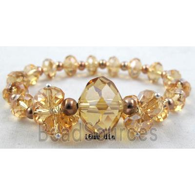 Chinese Crystal Glass Bracelet, stretchy, champagne