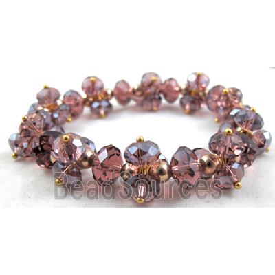 Chinese Crystal Glass Bracelet, stretchy, purple