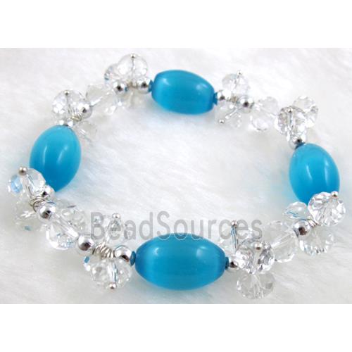 stretchy Bracelet with Chinese crystal beads, cat eye beads