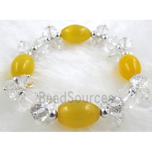 stretchy Bracelet with Chinese crystal beads, cat eye beads