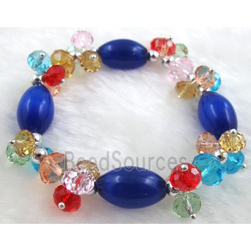 stretchy Bracelet with Chinese crystal beads, cat eye beads