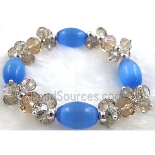 stretchy Bracelet with Chinese crystal beads, cat eye beads