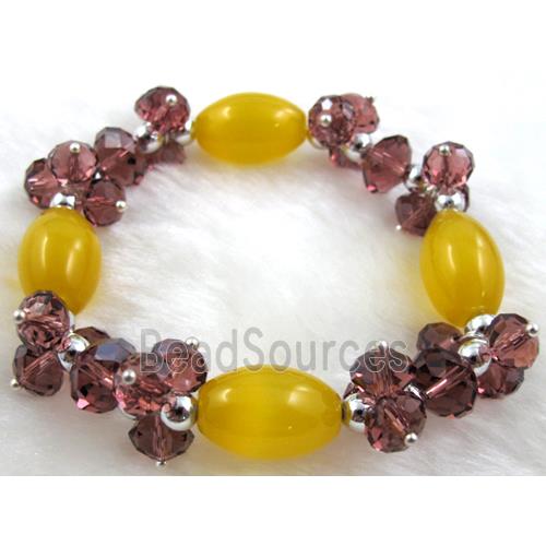 stretchy Bracelet with Chinese crystal beads, cat eye beads