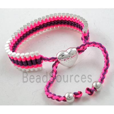 Mixed fashion friendship Bracelets, Nylon and silver laminated, resizable