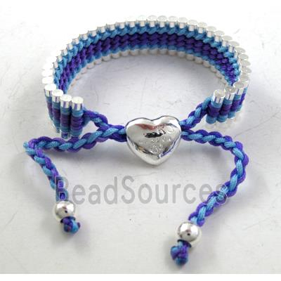 Mixed fashion friendship Bracelets, Nylon and silver laminated, resizable