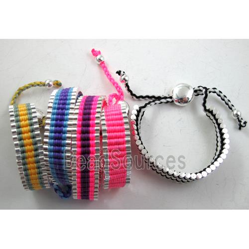 Mixed fashion friendship Bracelets, Nylon and silver laminated, resizable