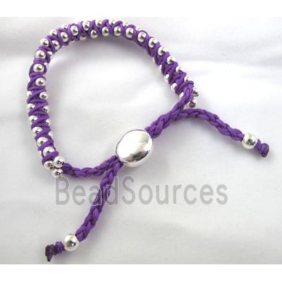 Fashion Bracelets, resizable, nylon and copper bead, purple