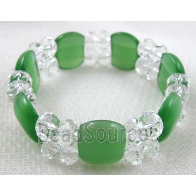 stretchy Bracelet with Chinese crystal beads, cat eye beads, green