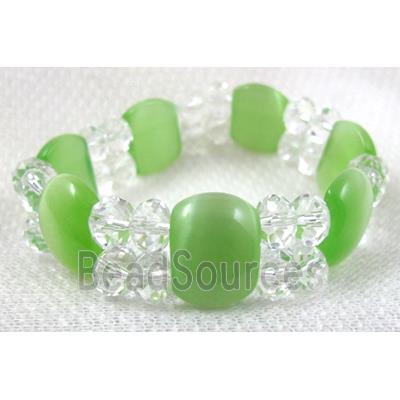 stretchy Bracelet with Chinese crystal beads, cat eye beads, lt.green