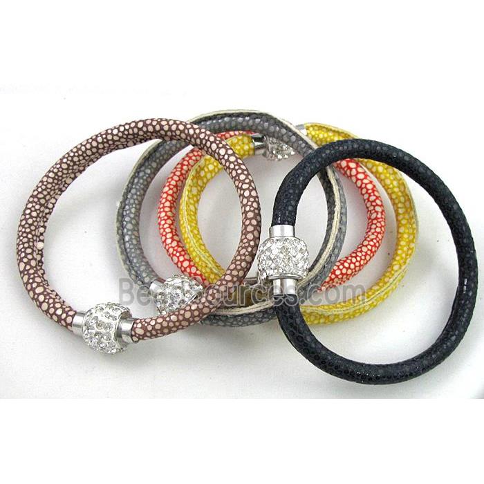 bracelet with leather cord, rhinestone Magnetic Clasp, mixed
