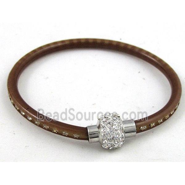 bracelet with plastic cord, rhinestone Magnetic Clasp, coffee