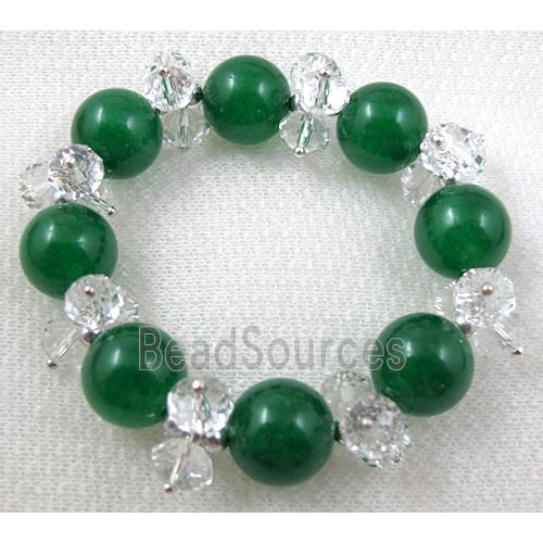 stretchy Bracelet with Chinese crystal beads, jade beads, green