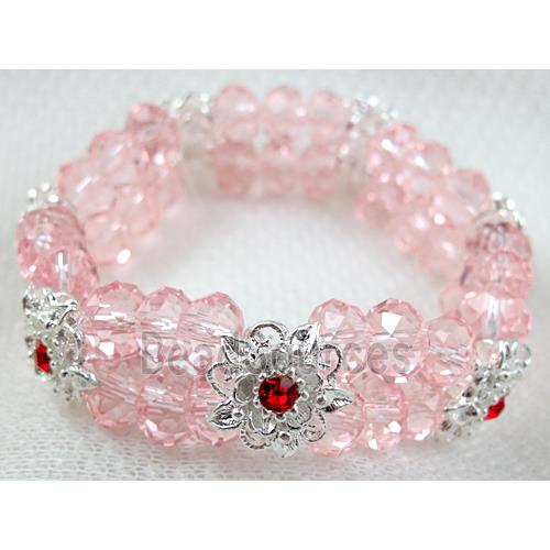 stretchy Bracelet with Chinese crystal beads, pink