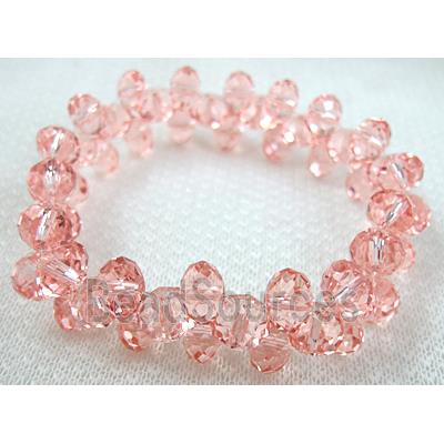 Chinese Crystal Glass Bracelet, stretchy, rose-pink