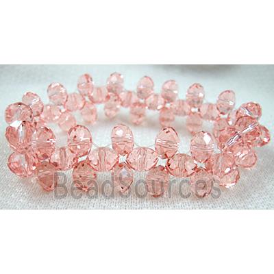 Chinese Crystal Glass Bracelet, stretchy, rose-pink