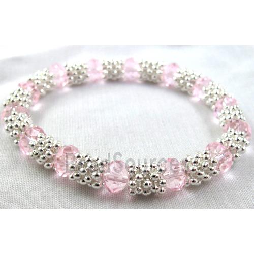 Stretchy Chinese Crystal glass Bracelet, pink