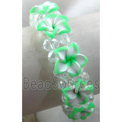 Fimo clay bracelet with crystal glass, stretchy, green