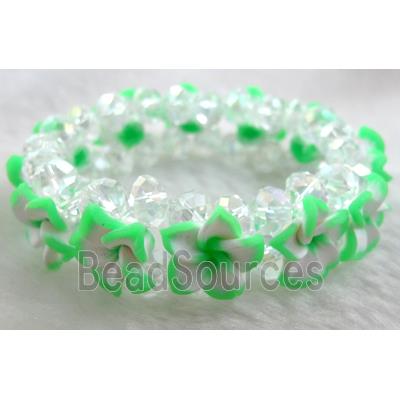 Fimo clay bracelet with crystal glass, stretchy, green