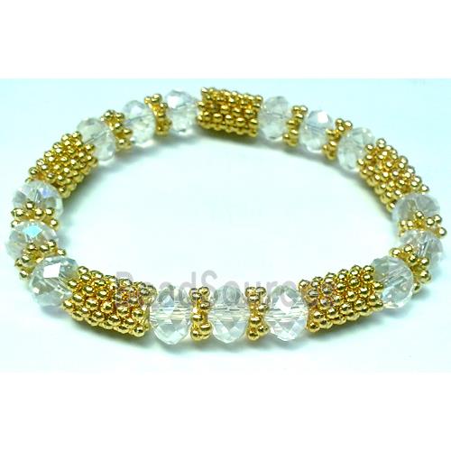 Stretchy Bracelets, chinese crystal bead and alloy snow spacer