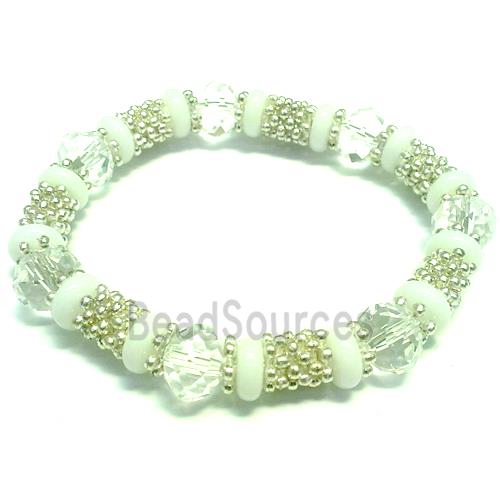 Stretchy Bracelets, chinese crystal bead and alloy snow spacer