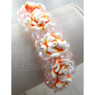 fimo clay bracelet with crystal glass, stretchy, yellow