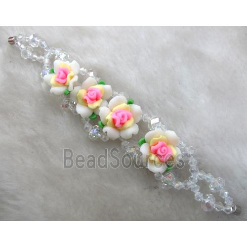 fimo clay bracelet with crystal glass, colorful