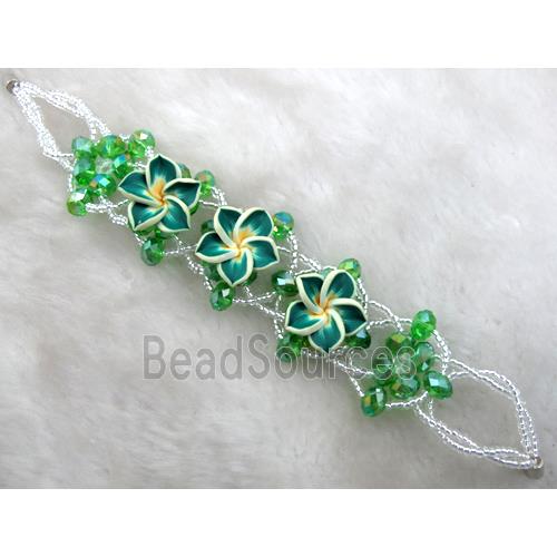 fimo clay bracelet with crystal glass, green