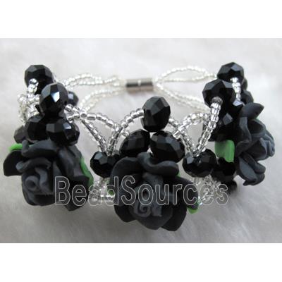 fimo clay bracelet with crystal glass, black