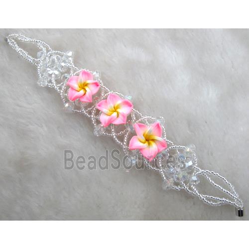 fimo clay bracelet with crystal glass, pink