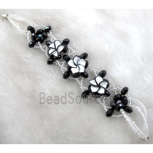 fimo clay bracelet with crystal glass, black, white