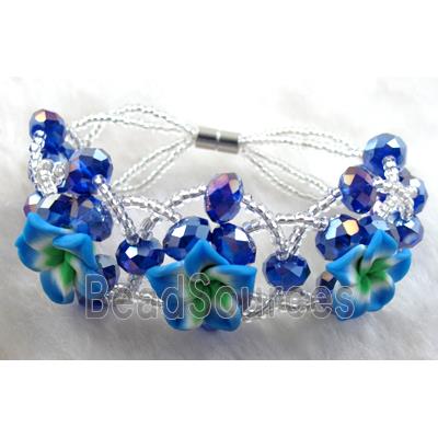 fimo clay bracelet with crystal glass, blue