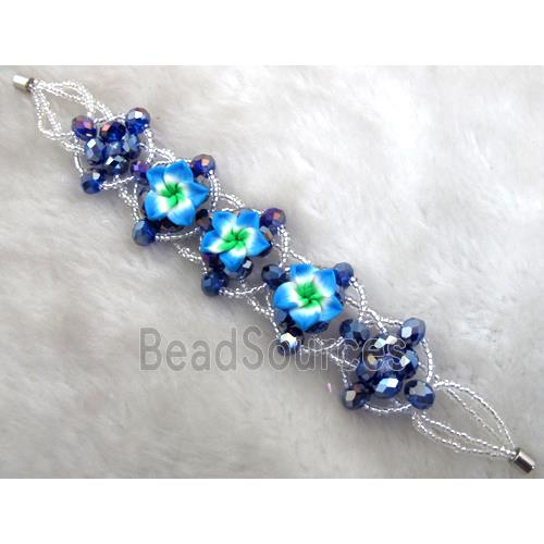 fimo clay bracelet with crystal glass, blue